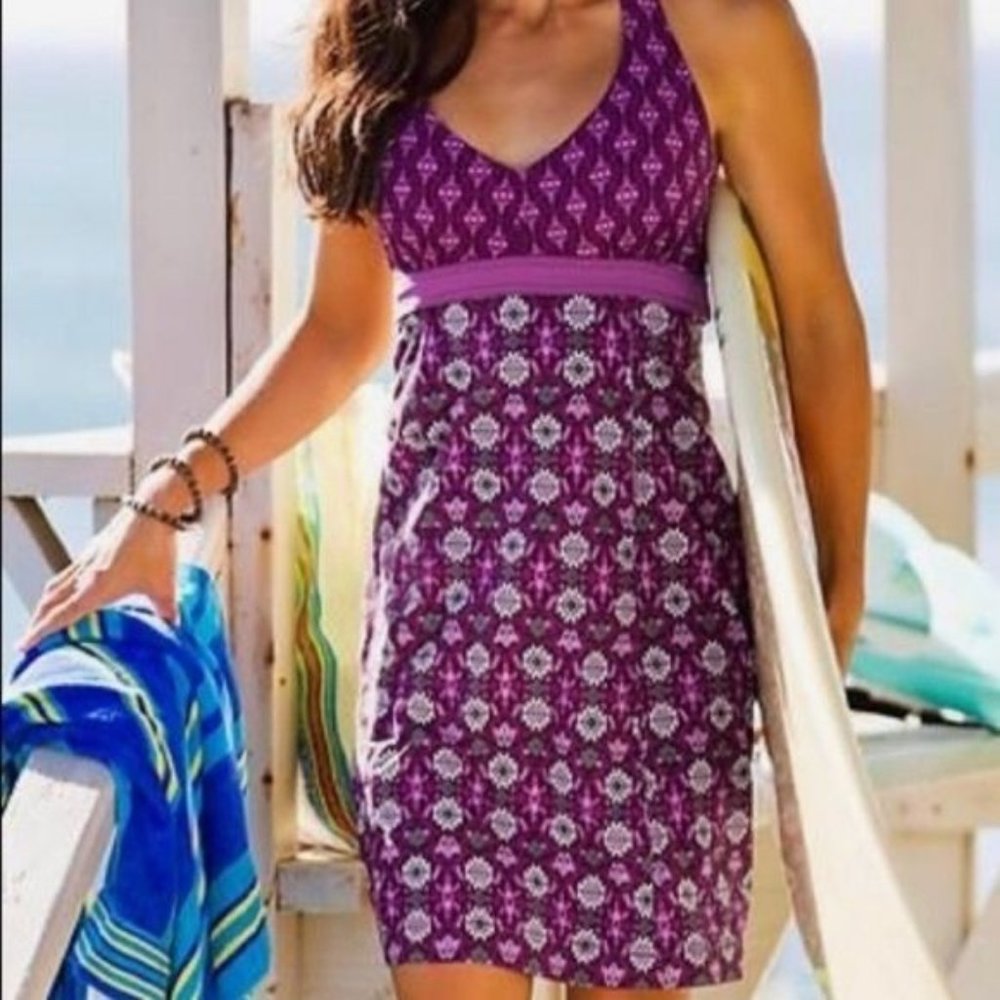 Athleta Pack Everywhere Purple Geometric Halter Athletic Lightweight Dress